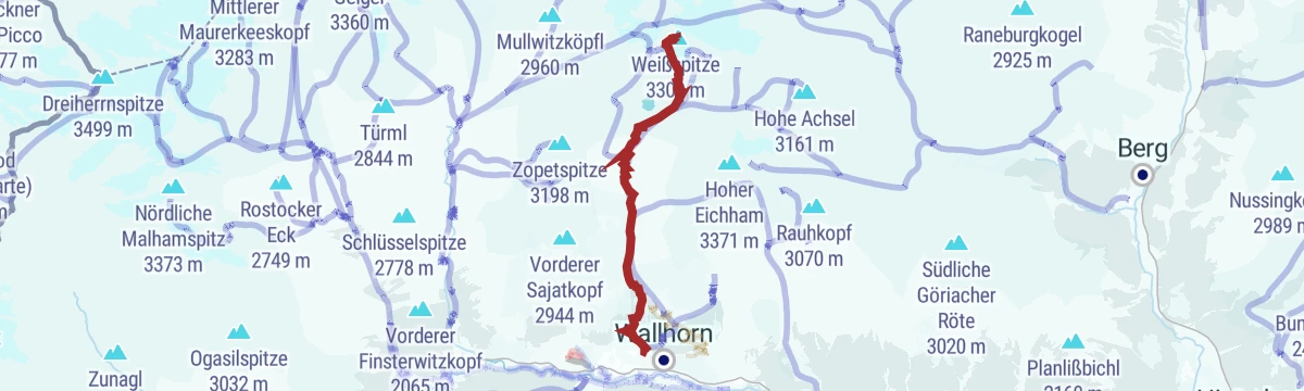 Route map: Skitour Weißspitze 3.300m